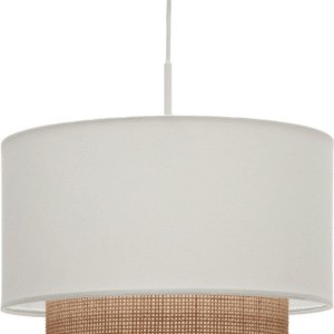 Pendel-lampe loftslampe Kave Home Erna stof og bambus Ø40ÃH25 cm hvid rustik kolonial